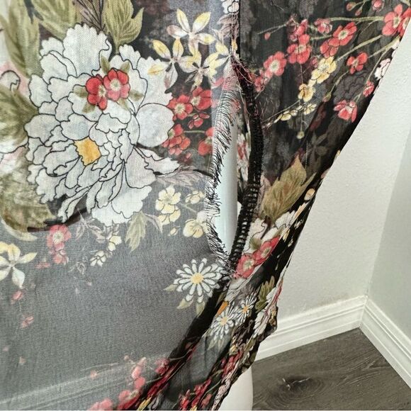 Mudd Black Floral Kimono Sheer Boho Shabby Chic - Picture 12 of 13